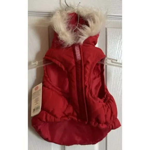 LuLu Pink Puffed Dog Coat With Fur Hood Size S NWT - Picture 2 of 4